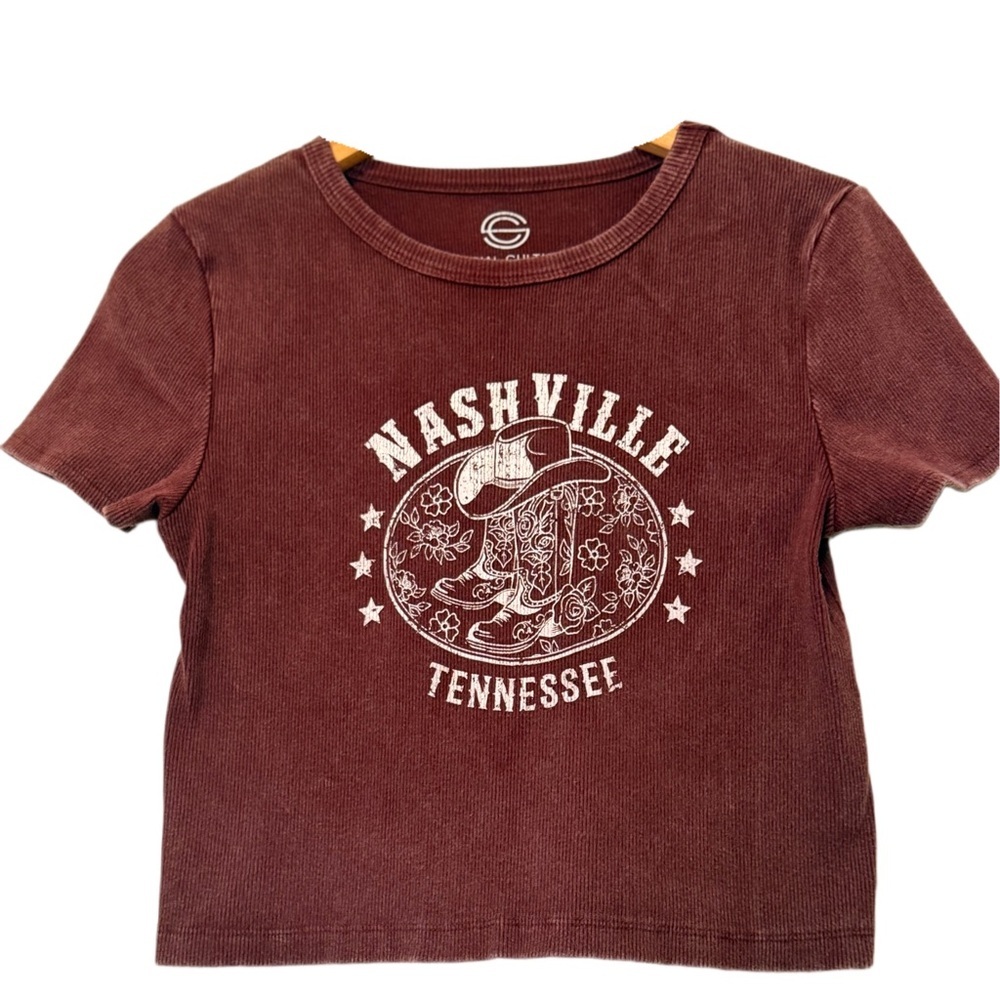 Social Culture Nashville Tennessee Corded Graphic Crop‎ Top Western Vintage Wash